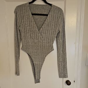SHEIN Light Gray Textured Knit Bodysuit
